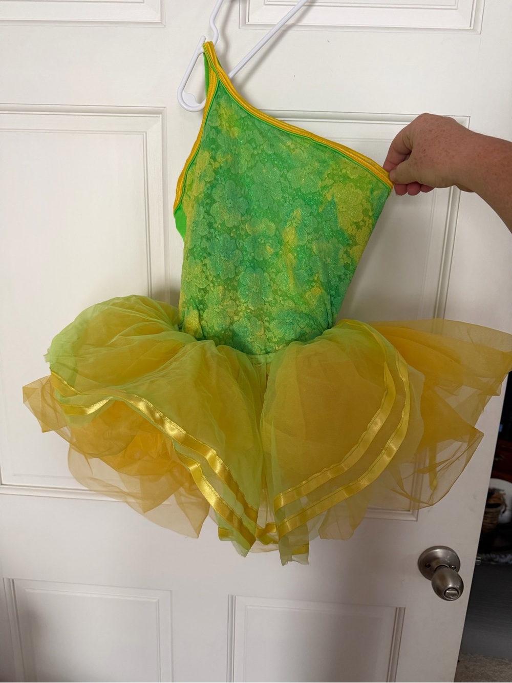 Curtain Call Costume Green & Yellow Flower Tutu dance Dress for Kids size xl